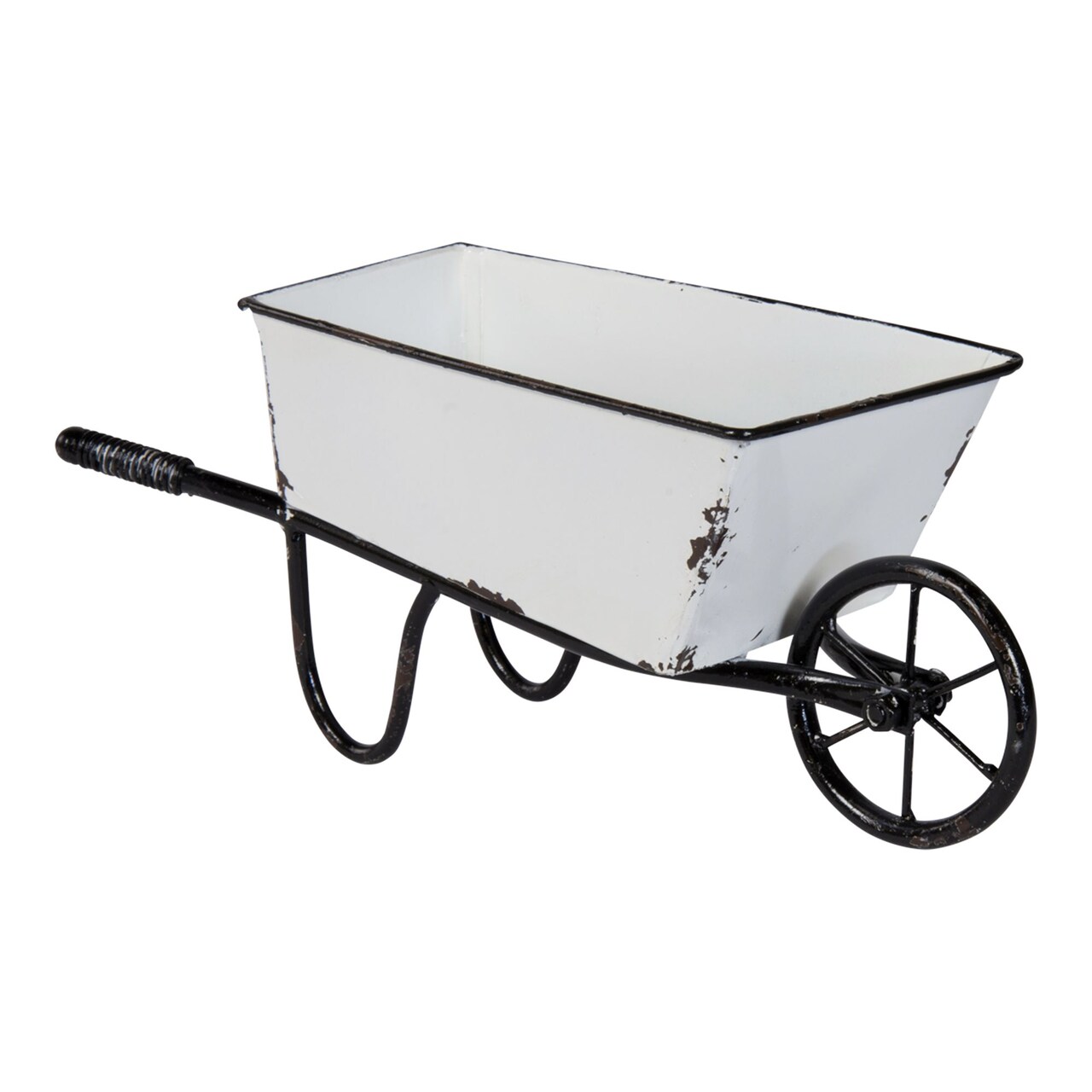 Creative Design 12.5" White and Black Distressed Wheelbarrow Planter